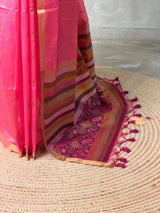 Lotus Pink Chanderi Silk cotton saree- PBR60Jj