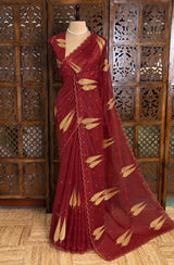 Maroon and gold organza silk saree- PBRRB1