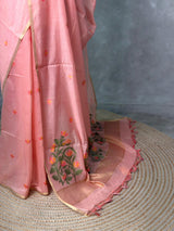 Peach Chanderi silk cotton Jamdani woven saree- PBRJ17