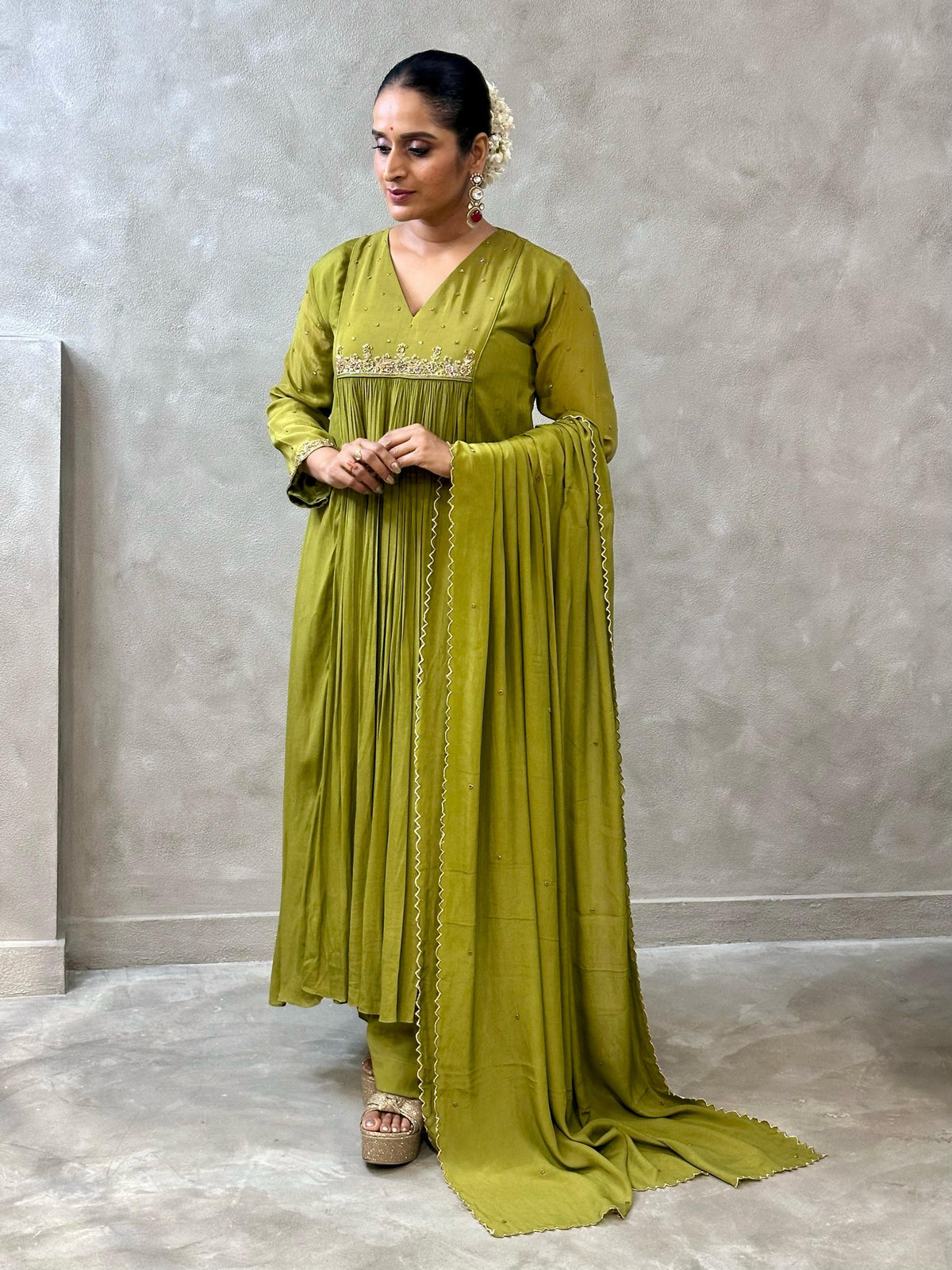 Green crepe silk salwar set - SLN06