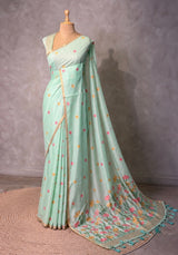 Pastal Blue Chanderi silk cotton Jamdani woven saree- PBRJ38