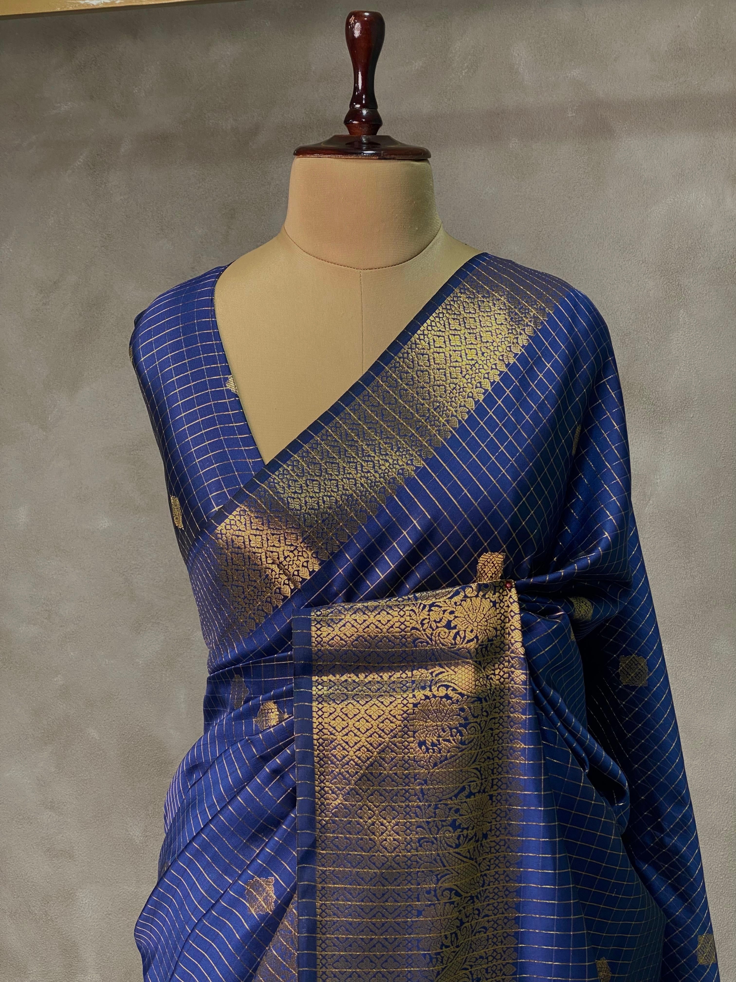 Navy Blue banarasi silksaree - AISHCK9A