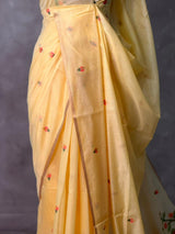 Pastal Yellow Chanderi silk cotton Jamdani woven saree- PBRJ5