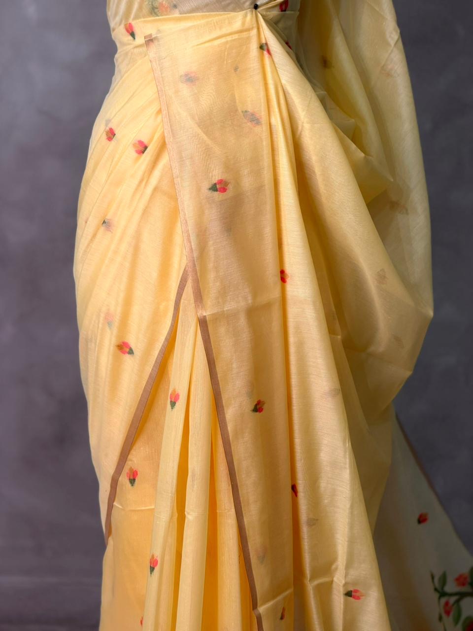 Pastal Yellow Chanderi silk cotton Jamdani woven saree- PBRJ5