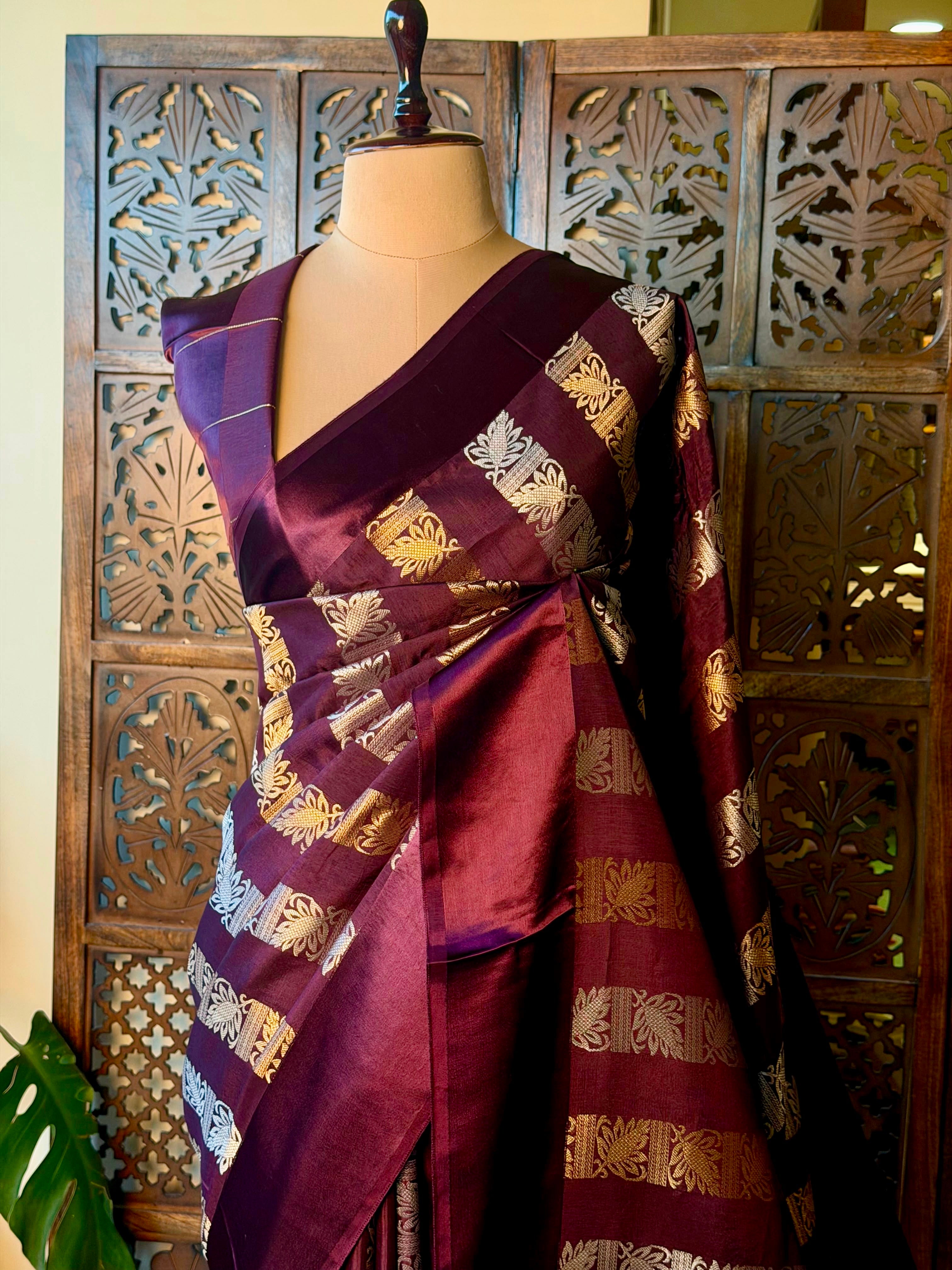 Deep wine Banarasi Crape silk saree - PBRHC4