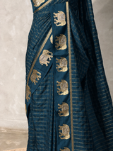 Peacock Blue Chanderi silk cotton Saree - PBRFA2D