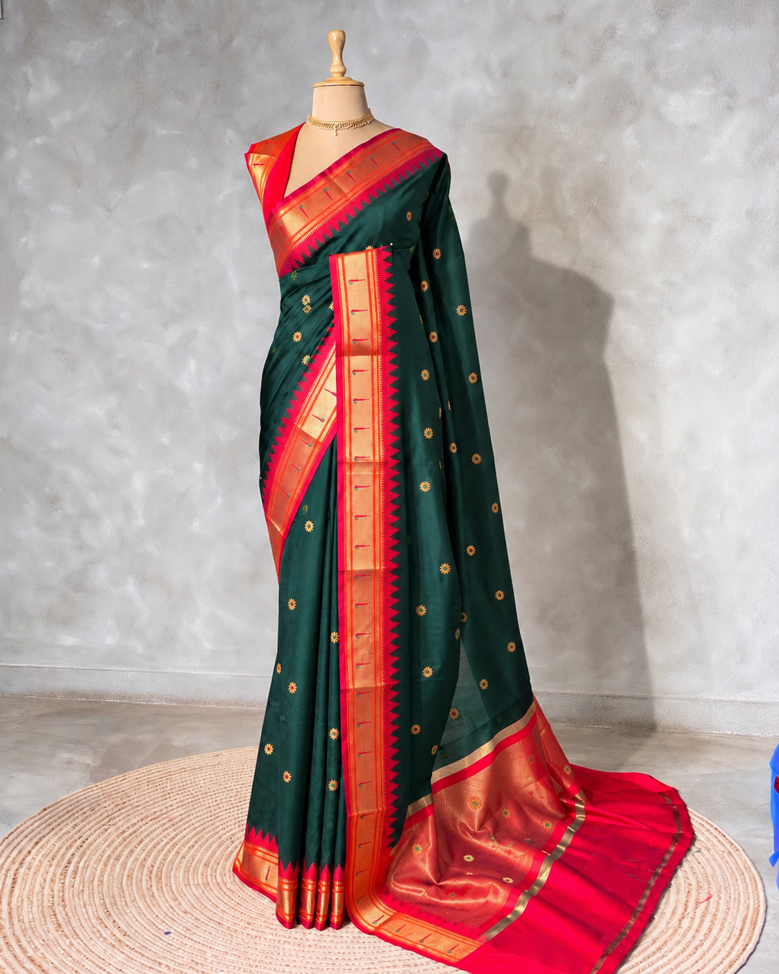 Dark Green and Red Silk saree - PBRZU13A