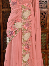 Peach Crush Georgette Saree - PBRCHAND1B