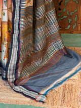 Pure tusser silk with pichwai and hand kantha work -PBRT1A