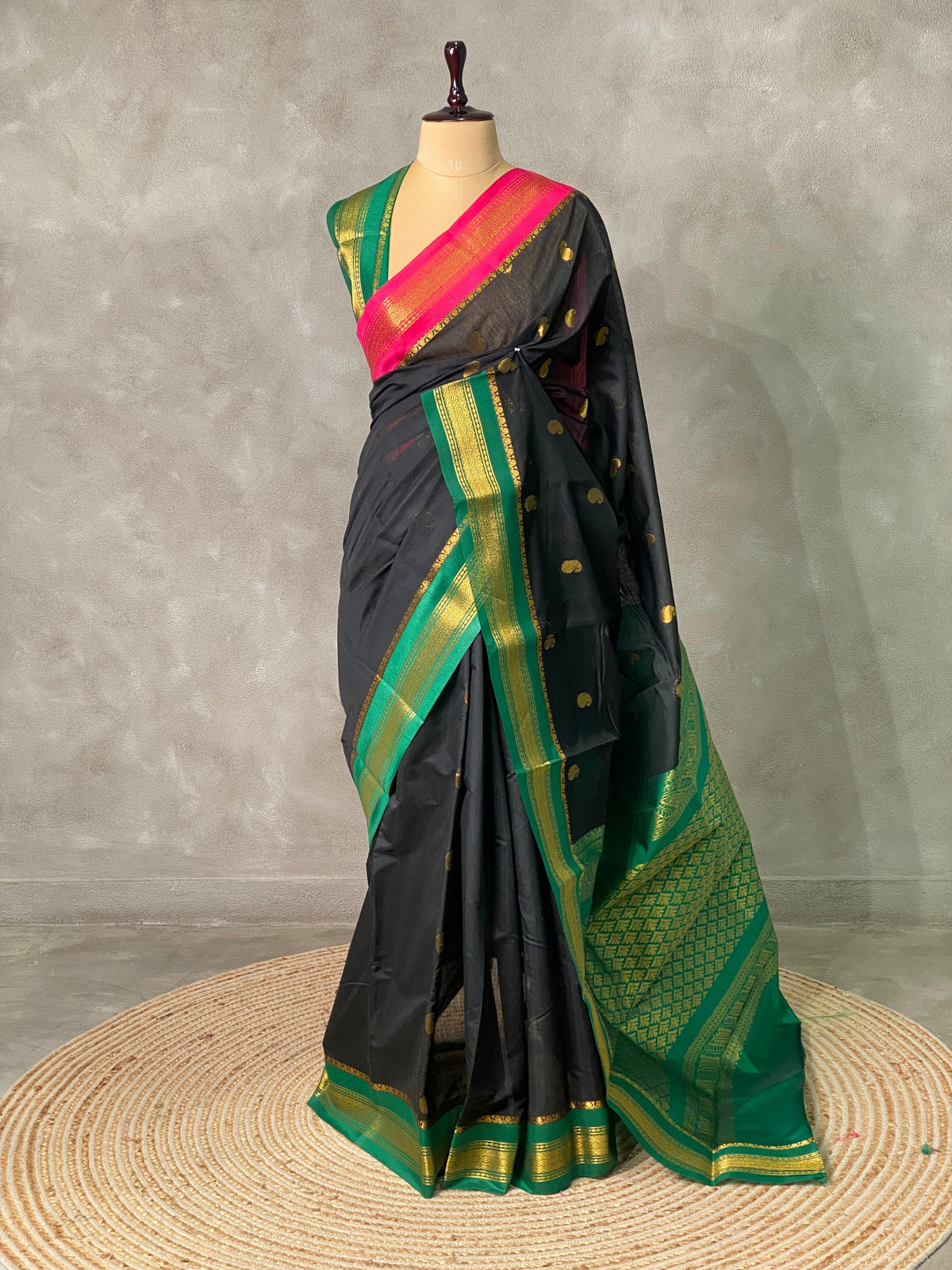 Black and Green Chanderi saree- PCS06B