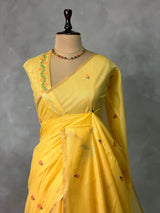 Yellow Chanderi silk cotton Jamdani woven saree- PBRJ2