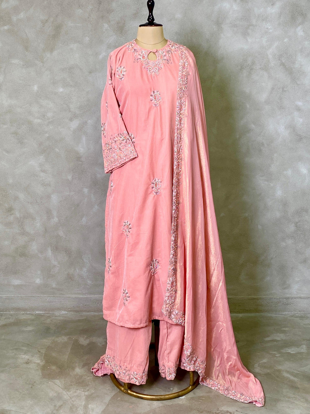 Pink premium velvet salwar set - SLV08