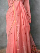 Peach Chanderi silk cotton Jamdani woven saree- PBRJ4