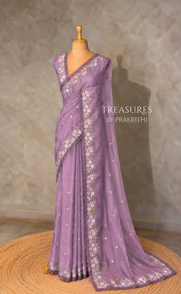 Dark Lavender Organza Designer saree- PBRCK7D