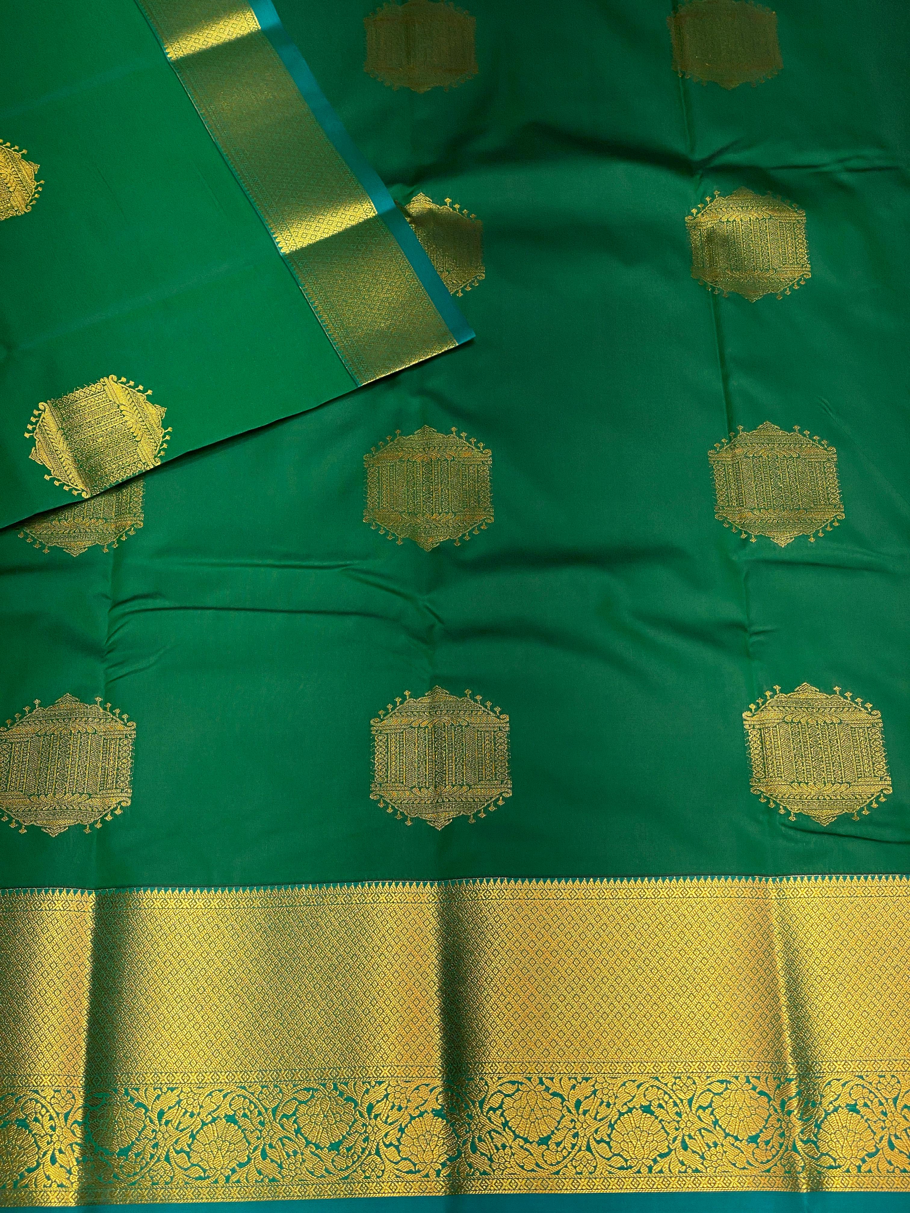 Green and blue silk saree- SS4
