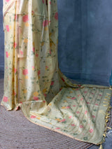 Yellow Chanderi silk cotton Jamdani woven saree- PBRJ35
