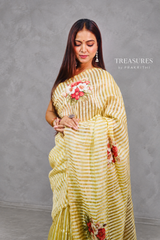 Pastal Yellow Pure Kora tissue Saree- PBRARSH1