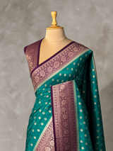 Peacock blue and Purple Dola silk saree- PBRSB2B