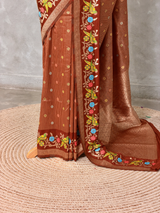 Rust Orange Banarasi crape silk saree - PBRNAK3A