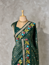Bottle green Banarasi crape silk saree - PBRNAK3E
