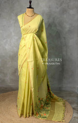 Lime Green Chanderi silk cotton Jamdani woven saree- PBRJ6