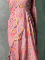 Onion Pink Chanderi silk cotton Jamdani woven saree- PBRJ37