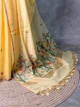 Pastal Yellow Chanderi silk cotton Jamdani woven saree- PBRJ5