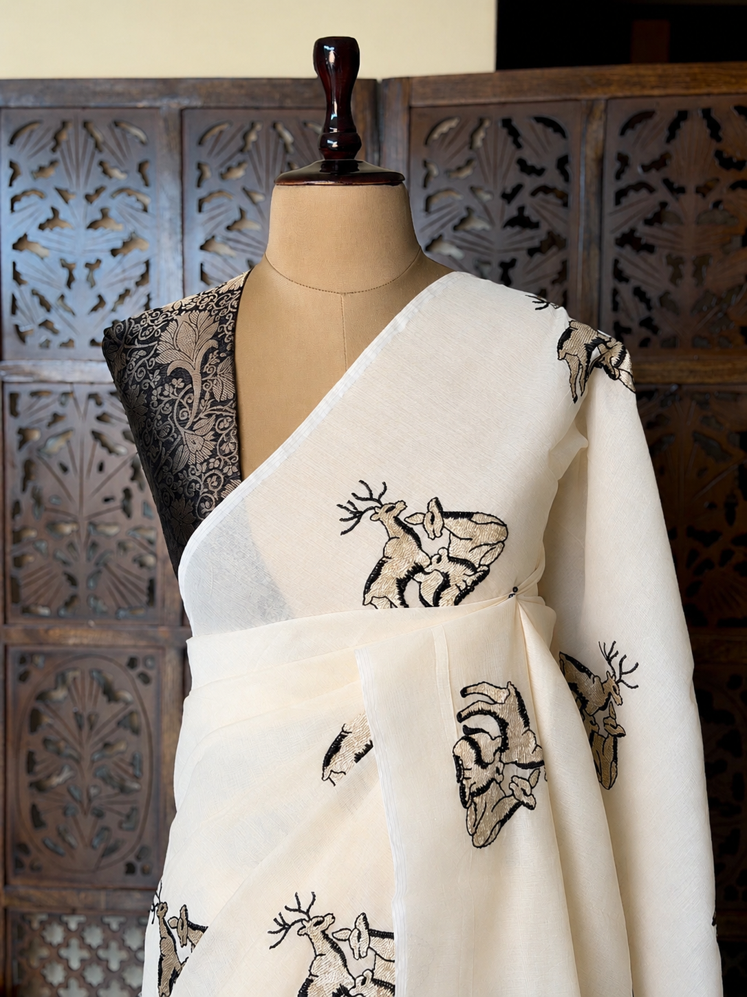 Off white Chanderi cotton silk saree - PBR67A