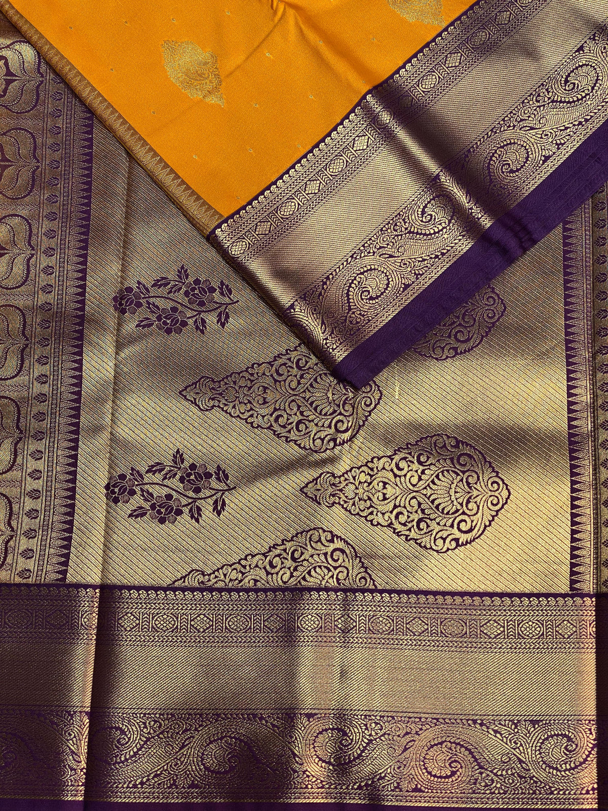 Yellow and Deep Purple kanchipuram silk saree- PSSR202