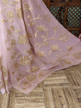 Pastal pink and goldorganza silk saree- PBR43G2