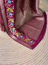 Deep wine Banarasi crape silk saree - PBRNAK3