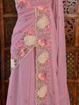 Mauve Pink Crush Georgette Saree - PBRCHAND1D