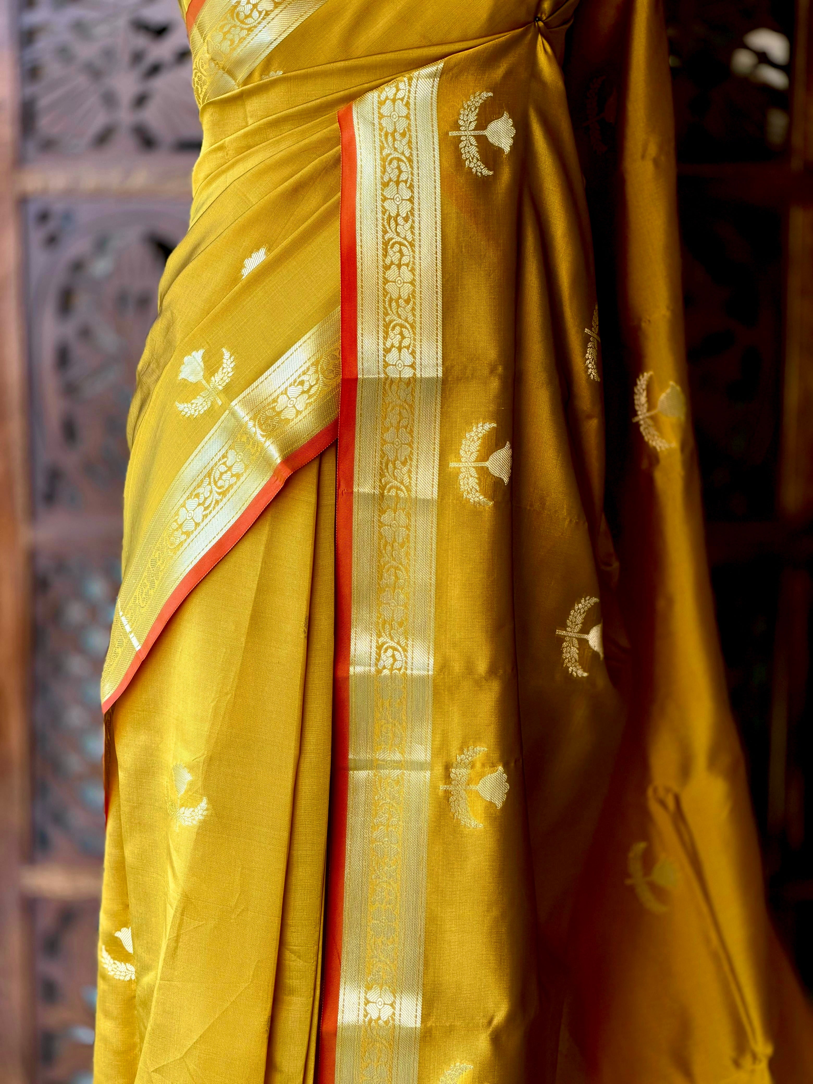 Olive Green Semi Raw mango silk saree- PBR50D