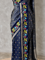 Navy Blue Banarasi crape silk saree - PBRNAK3G