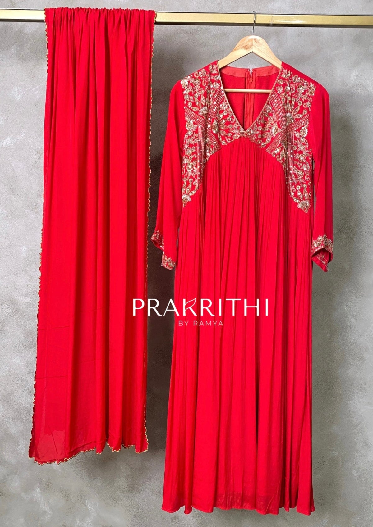 Red crepe silk salwar set - SNL37
