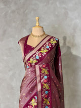 Deep wine Banarasi crape silk saree - PBRNAK3