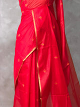 Maroon Red Chanderi silk cotton Jamdani woven saree- PBRJ13