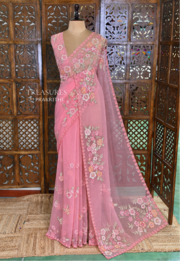 Pink Organza Designer saree- PBRCK4