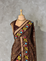 Brown Banarasi crape silk saree - PBRNAK3B