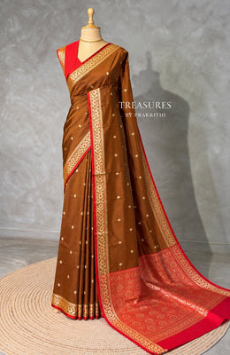 Brown and Red Silk saree - PBRZU14C