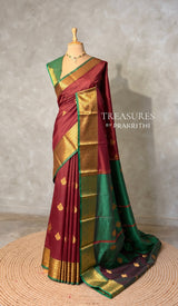 Brown and Green semi kanchipuram soft silk saree - PSSN216