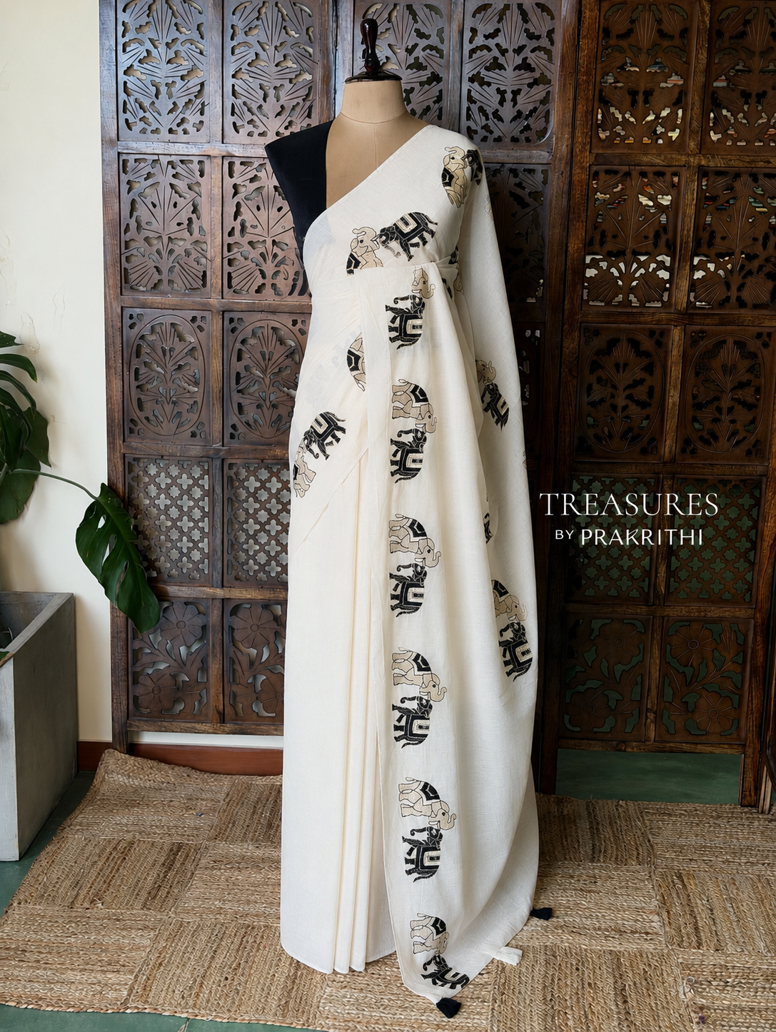 Off white Chanderi cotton silk saree - PBR67