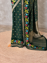Bottle green Banarasi crape silk saree - PBRNAK3E