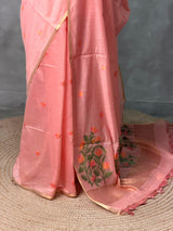 Peach Chanderi silk cotton Jamdani woven saree- PBRJ17
