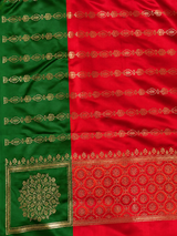 Red and green satin Banarasi silk saree - PRAZ6D