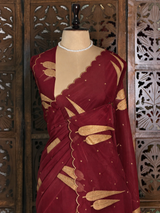 Maroon and gold organza silk saree- PBRRB1