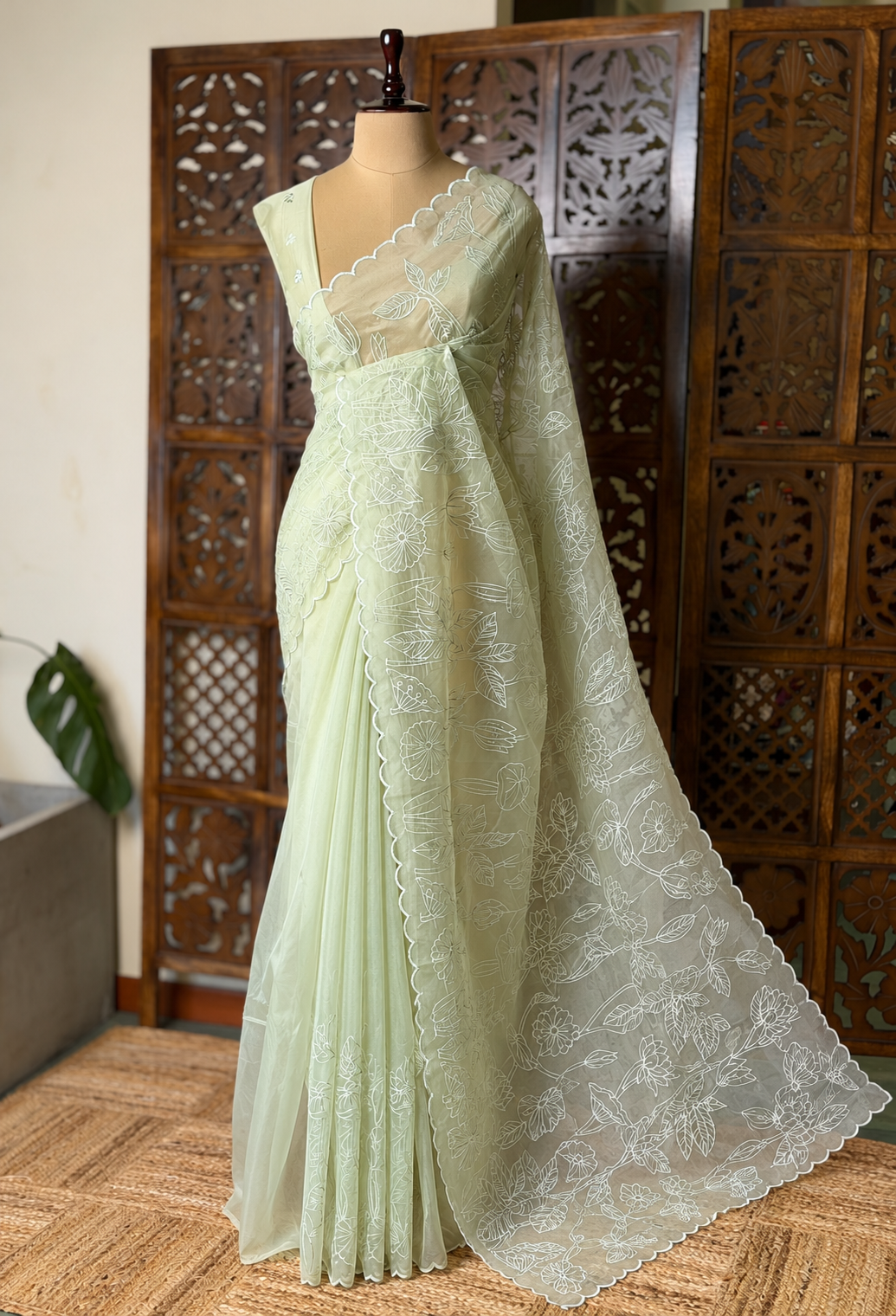 Pastal green turkish organza silk saree- PBR43A2