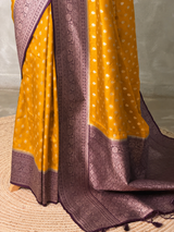 Yellow and Purple Dola silk saree- PBRSB2C