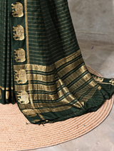 Bottle Green Chanderi silk cotton Saree - PBRFA2C