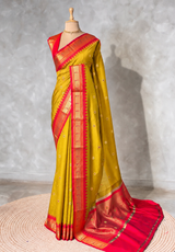 Mustard Yellow and Red Silk saree - PBRZU13E